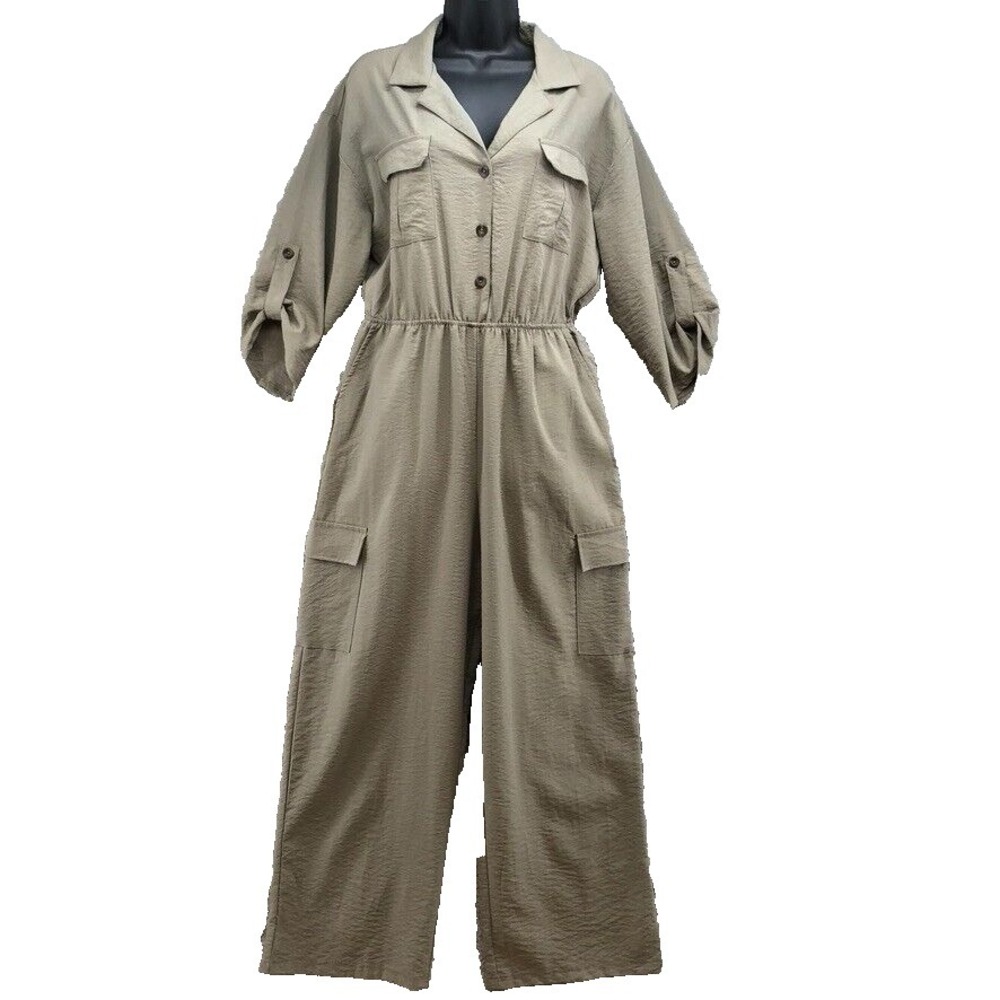 She+Sky Jumpsuit Womens Medium Green Straight Leg Comfort Cargo Utility